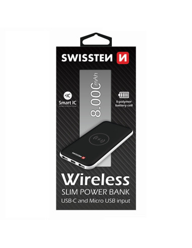 8.000 mAh, WIRELESS + USB, Slim, 5V, black