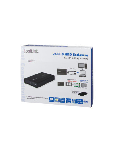 External HDD enclosure SATA, USB 3.0, Nero, 12.5 mm