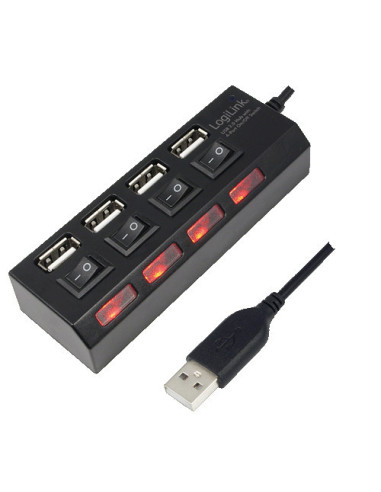 USB 2.0 HUB, 4 porte Nero con ON/OFF switch