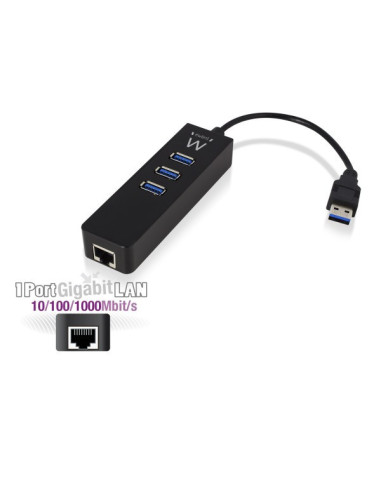 Hub 3 Porte USB 3.0 +  Porta Ethernet Black