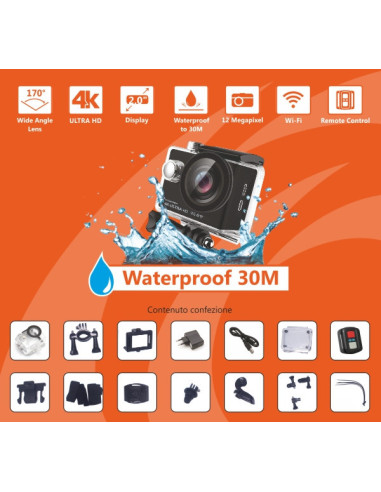 Action Cam Waterproof X-Tech 4K UHD 12MPX 30mt Wi-Fi Remote