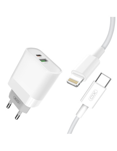 Caricatore USB Type-C + USB A 18W + Cavo lightning