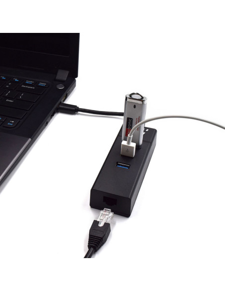 HUB USB Type C, 3xUSB A 3.2 + Porta Ethernet Gigabit