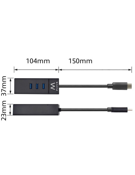 HUB USB Type C, 3xUSB A 3.2 + Porta Ethernet Gigabit
