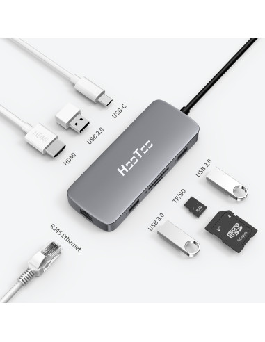 Docking Station USB-C 8in1 con Adattatore Porta USB C Thunderbolt 3, RJ45 Ethernet, USB 3.0, USB 2.0, 4K HDMI, 100W PD, SD/TF
