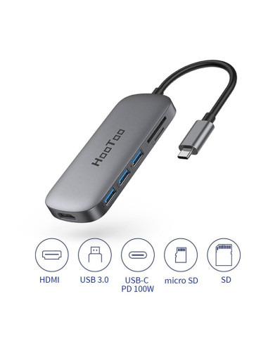 Docking Station USB-C 8in1 con Adattatore Porta USB C Thunderbolt 3, RJ45 Ethernet, USB 3.0, USB 2.0, 4K HDMI, 100W PD, SD/TF