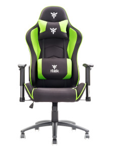 Gaming Chair PLAYCOM FM20 - Tessuto, Doppio Cuscino, Braccioli  Nero/Verde 2