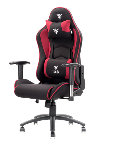 Gaming Chair PLAYCOM FM20 - Tessuto, Doppio Cuscino, Braccioli  Nero/Rosso