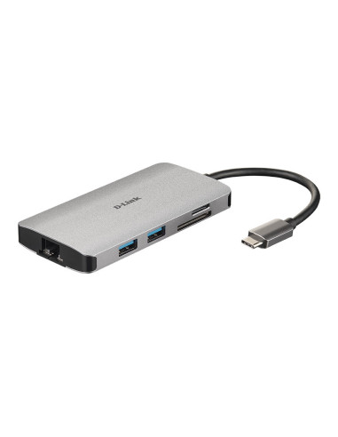 8-in-1 USB-C HDMI-4k LAN-RJ45-1Gb Card-Reader-SD-mSD Hub-USB A e C