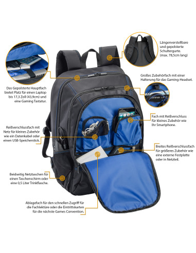 17.3" Game notebook case BackPack, Black/Blue