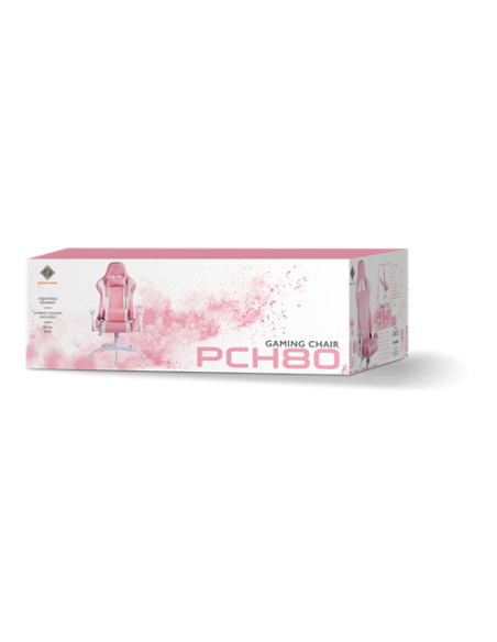 Gaming Chair DCH80 ergonomica, ecopelle, white/pink, doppio cuscinetto nuca-schiena