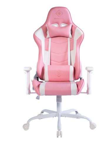 Gaming Chair DCH80 ergonomica, ecopelle, white/pink, doppio cuscinetto nuca-schiena
