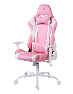 Gaming Chair DCH80 ergonomica, ecopelle, white/pink, doppio cuscinetto nuca-schiena