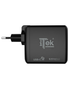 60W 6A(2x3A) Device Charger Black Indoor con 2 porte: 1xType-C PD 1xQC3.0 Smart IC