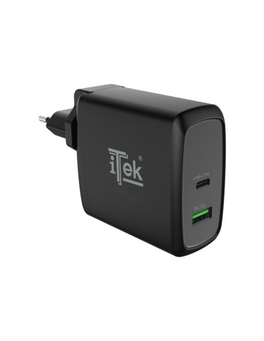 60W 6A(2x3A) Device Charger Black Indoor con 2 porte: 1xType-C PD 1xQC3.0 Smart IC
