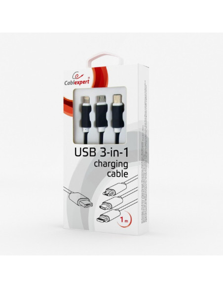Cavo ricarica USB 3-in-1, nero, 1 mt