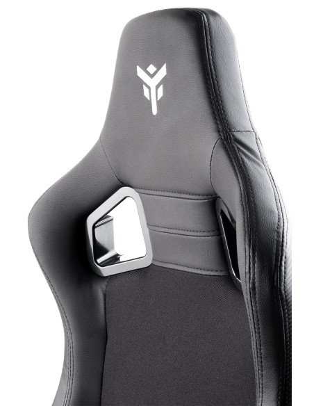 SCOUT PM30 Gaming Chair PVC e Tessuto Black/White con Poggiatesta, Cuscino Lombare, braccioli 4D