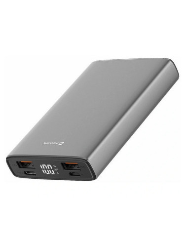 10000mAh Power Bank Aluminum, 10000 mAh, 20W PD, 2xUBS-A, 2xUSB-C, Grey