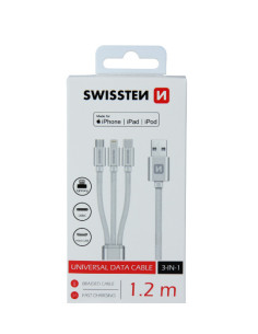 Textile 3-in-1 Cable 1.2m USB cable USB A USB C/micro-USB B/Lightning Silver 2