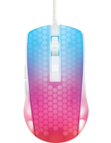 WM87 Mouse da gioco USB Ottico Bianco, Trasparente 6 Tasti 6200 dpi Illuminato, Rotella di scorrimento