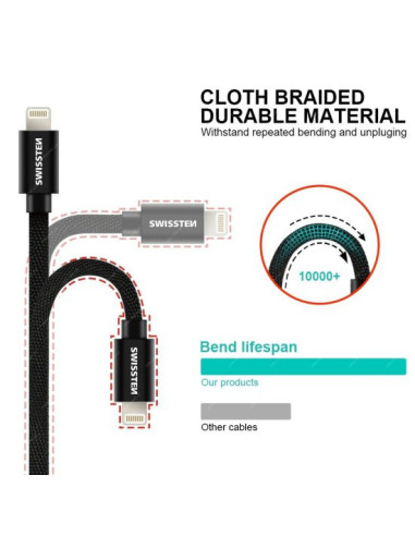 3,00mt Cavo Dati Tessile Usb Usb-C 3.0 M Nero Fast Charge