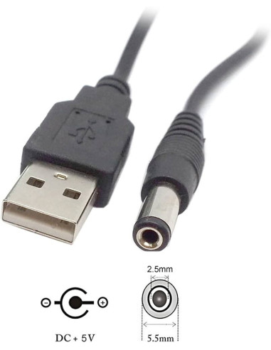 Adattatore USB A M a Alimentatore 5,5 mm x 2,5 mm da 5 V CC, 80cm