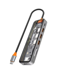 Hub DS-13 7 in 1 4k USB-C Transparent Space Grey 2