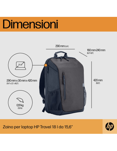 15.6" Zaino per Laptop Travel 18L Iron Grey