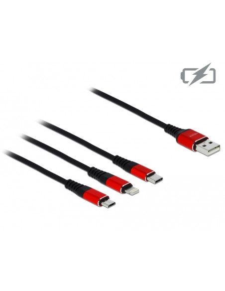 1,00 mt USB A USB C/Micro-USB B/Lightning Black, Red