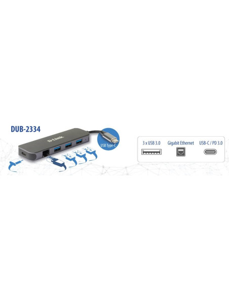 5-in-1 USB-C Hub with Gigabit Ethernet/Power Delivery x3 SuperSpeed USB 3.0 ports, x1 USB-C (Thunderbolt 3) 60w