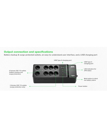 Back-UPS 1050VA 230V USB Type-C and A charging ports