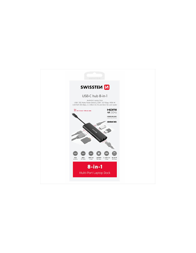 Hub USB C HUB 8-IN-1 (USB-C 100W, HDMI 4K, LAN RJ45, 2x USB-A, 1x USB-C 5GBps, SD, MICRO SD) ALUMINIUM