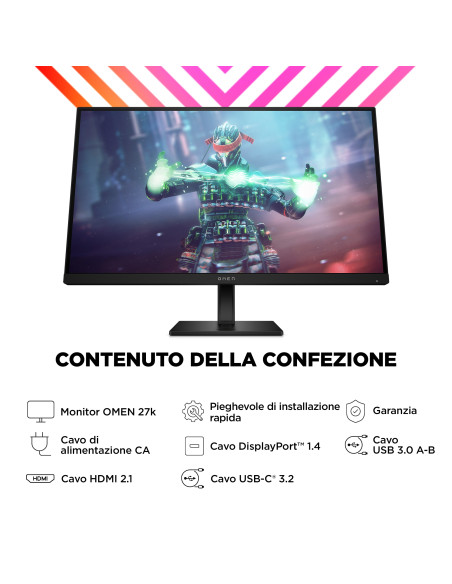 27" OMEN 4K UHD 144Hz 1ms(GTG) IPS G-SYNC KVM HDR400 USB-C Black