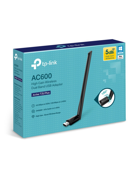 AC600 High Gain USB WiFi Adapter 5dBi, 2.4 GHz, 5 GHz, 433 Mbps