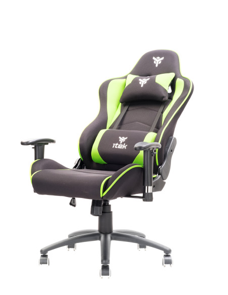 Gaming Chair PLAYCOM FM20 - Tessuto, Doppio Cuscino, Braccioli  Nero/Verde