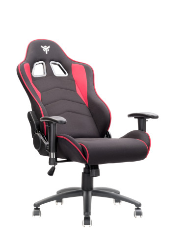 Gaming Chair PLAYCOM FM20 - Tessuto, Doppio Cuscino, Braccioli  Nero/Rosso