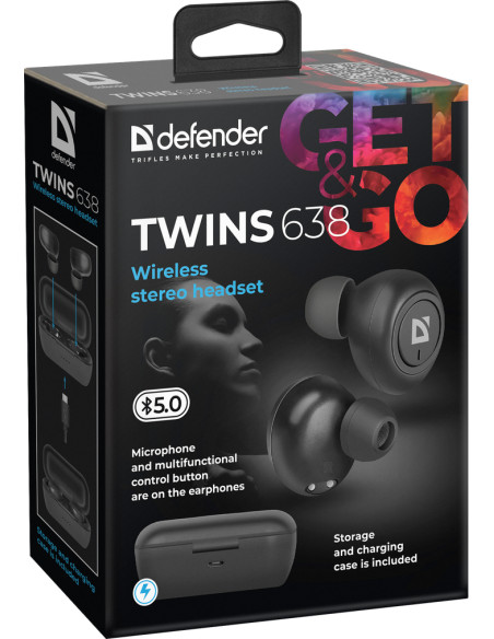 TWINS 638, AURICOLARI BLUETOOTH 5.0, NERO