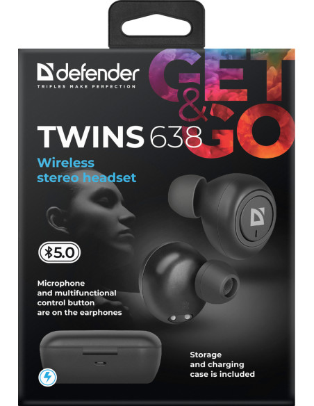 TWINS 638, AURICOLARI BLUETOOTH 5.0, NERO