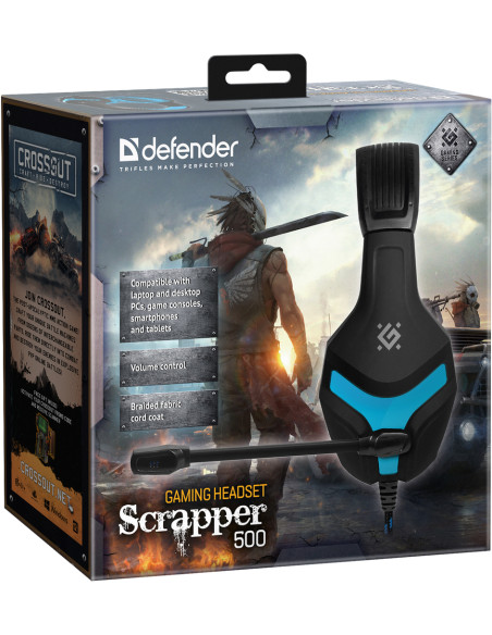 SCRAPPER 500, CUFFUIE GAMING CON MICROFONO, NERO/BLUE