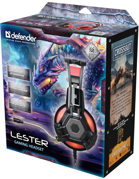 LESTER, Cuffie Gaming con Microfono, LED Rosso (2x3,5)mm-jack USB(alim)