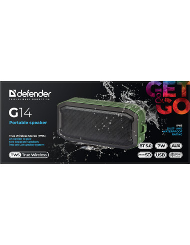 G14, CASSA BLUETOOTH 5.0, 7W, WATERPROOF FM/TF/USB/AUX/TWS