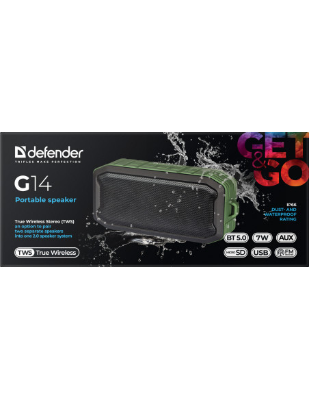 G14, CASSA BLUETOOTH 5.0, 7W, WATERPROOF FM/TF/USB/AUX/TWS