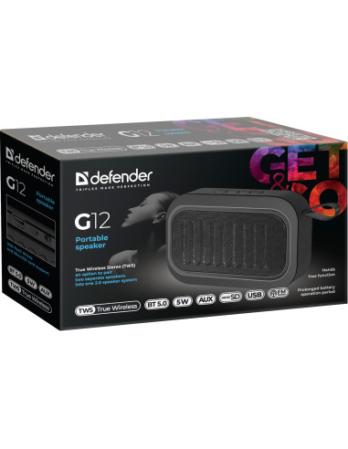 G12 - CASSA BLUETOOTH 5.0, 5W, NERO FM/TF/USB/AUX/TWS