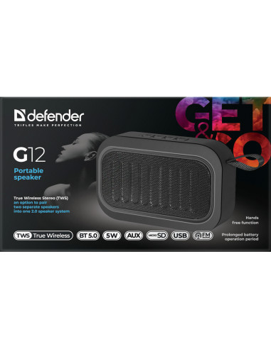 G12 - CASSA BLUETOOTH 5.0, 5W, NERO FM/TF/USB/AUX/TWS