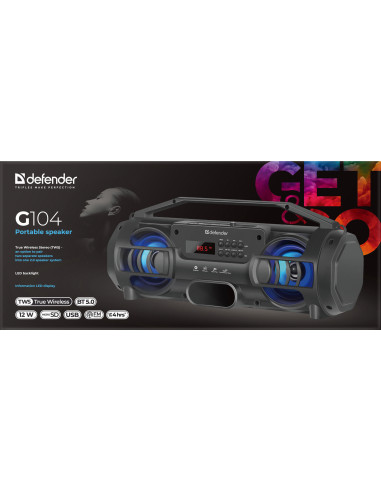 G104 - CASSA BLUETOOTH 5.0, 12W, RETRO LED, NERO