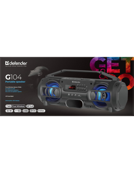 G104 - CASSA BLUETOOTH 5.0, 12W, RETRO LED, NERO