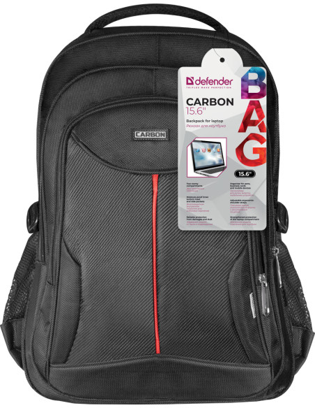 15,6", Zaino per laptop, Carbon, Nero, reistente all'acqua, tasche laterali