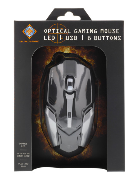 Mouse Orange Led, USB, 6 Buttons, 1000-3200 DPI