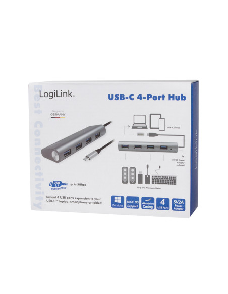 USB-C 3.1, 4-port hub, with aluminum casing