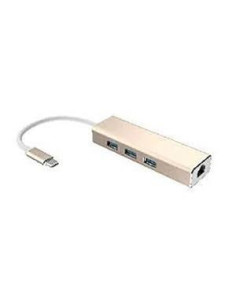 USB (3.1), USB typ C hub 4-port, gold, 3x USB 3.1 type A, 1x RJ45